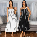 EVE Stripe Patchwork Loose Backless Midi Dress SFY-629