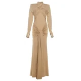EVE Long Sleeve Solid Color Maxi Dress XEF-K25D78502
