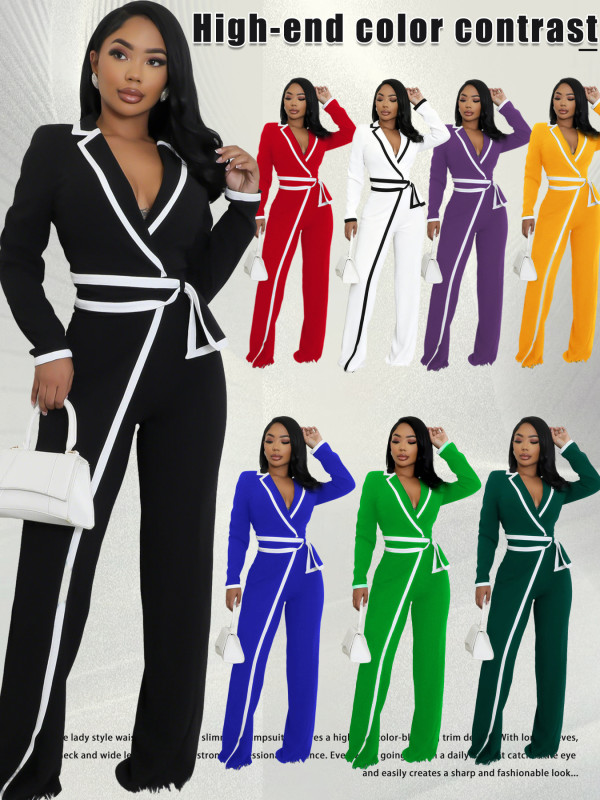 EVE Color Block Tie Up Long Sleeve Jumpsuit SFY-2794