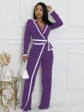 EVE Color Block Tie Up Long Sleeve Jumpsuit SFY-2794