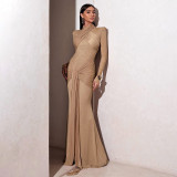 EVE Long Sleeve Solid Color Maxi Dress XEF-K25D78502