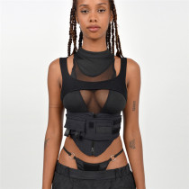EVE Mesh Hollow Out Sleeveless Tops XEF-K21L10199