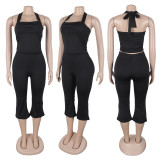 EVE Backless Tie Up Halterneck Tank Tops Pants Suit GTYZ-7542