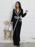 EVE Color Block Tie Up Long Sleeve Jumpsuit SFY-2794