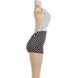 EVE Contrast Color Polka Dot Print Backless Romper XEF-K25Q88463