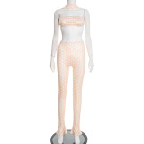 EVE Polka Dot Print Wrap Chest Top Two Piece Pants Set GDSF-D25ST573