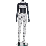 EVE Polka Dot Print Wrap Chest Top Two Piece Pants Set GDSF-D25ST573