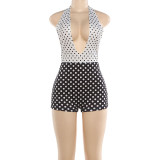 EVE Contrast Color Polka Dot Print Backless Romper XEF-K25Q88463