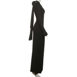 EVE Long Sleeve Solid Color Maxi Dress XEF-K25D78502