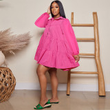 EVE Plus Size Long Sleeve Solid Color Shirt Dress GTYZ-7474