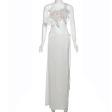 EVE Backless Sequin-Tie Top Split Solid-Color Skirt Set XEF-K24S59873