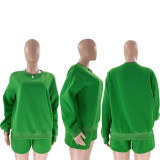 EVE Solid Color Long Sleeve Sweatshirt Short Suit SSNF-211256
