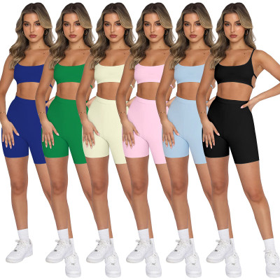 EVE Backless Sling Tank Top Sport Two Piece Shorts Set SSNF-211300