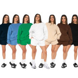 EVE Solid Color Long Sleeve Sweatshirt Short Suit SSNF-211256