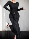 EVE Long Sleeve O Neck Slim Maxi Dress GZJF-10206
