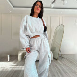 EVE O Neck Solid Color Sweatshirt Loose Pants Set SSNF-211471