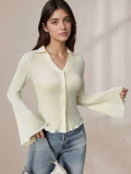 EVE Single-breasted Flare Sleeve Solid-color Top GZJF-2643