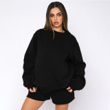 EVE Solid Color Long Sleeve Sweatshirt Short Suit SSNF-211256
