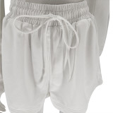 EVE Solid Color Long Sleeve Sweatshirt Two Piece Shorts Set SSNF-211129