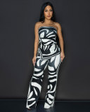 EVE Print Wrap Chest Loose Two Piece Pants Set GTYZ-7496