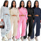 EVE O Neck Solid Color Sweatshirt Loose Pants Set SSNF-211471
