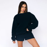 EVE Solid Color Long Sleeve Sweatshirt Short Suit SSNF-211256