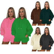 EVE Solid Thickened Fleece Hooded Sweatshirt Shorts Set SSNF-211254