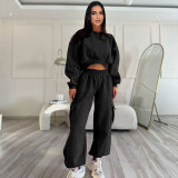 EVE O Neck Solid Color Sweatshirt Loose Pants Set SSNF-211471