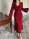 EVE V Neck Flare Sleeve Long Dress GZJF-10208