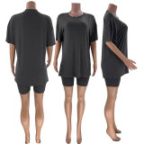 EVE Short Sleeve Solid Color Two Piece Shorts Set SSNF-211051