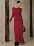 EVE Long Sleeve Solid Color Slim Maxi Dress GZJF-10205