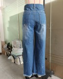 EVE Graffiti-Printed Ripped Straight-Leg Jeans GSMJ-8003