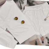 EVE Solid Color Long Sleeve Sweatshirt Two Piece Shorts Set SSNF-211129