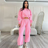 EVE O Neck Solid Color Sweatshirt Loose Pants Set SSNF-211471