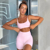 EVE Backless Sling Tank Top Sport Two Piece Shorts Set SSNF-211300