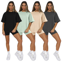 EVE Short Sleeve Solid Color Two Piece Shorts Set SSNF-211051