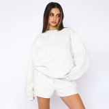 EVE Solid Color Long Sleeve Sweatshirt Short Suit SSNF-211256