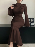 EVE Flare Sleeve Half-high Collar Long Dress GZJF-10199