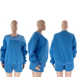 EVE Solid Color Long Sleeve Sweatshirt Short Suit SSNF-211256