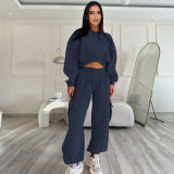 EVE O Neck Solid Color Sweatshirt Loose Pants Set SSNF-211471