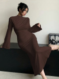 EVE Flare Sleeve Half-high Collar Long Dress GZJF-10199