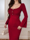EVE Square Neck Flare Sleeve Knits Midi Dress GZJF-10201