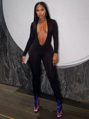 EVE Backless Deep V Neck Long Sleeve Jumpsuit SHD-9599