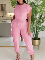 EVE Solid Color Casual Tops Two Piece Pants Set ZDF-31356