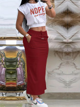 EVE Letter Print O Neck T Shirt Long Skirt Set XMY-N004