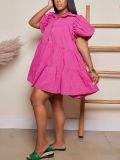 EVE Solid Color Puff-sleeve Casual Dress ZDF-31360