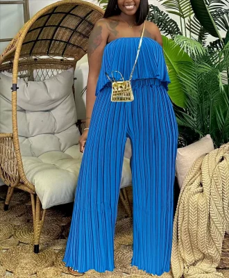 EVE Solid Color Wrap Chest Press Palted Pants Suit ZDF-31339