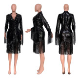 EVE Solid Color Tassel Sequin Coats TR-1215