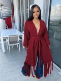 EVE Solid Color Tassel Sweater Coats TR-1220