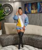 EVE Plus Size Fashon Denim Patchwork Knits Tops ZDF-31267